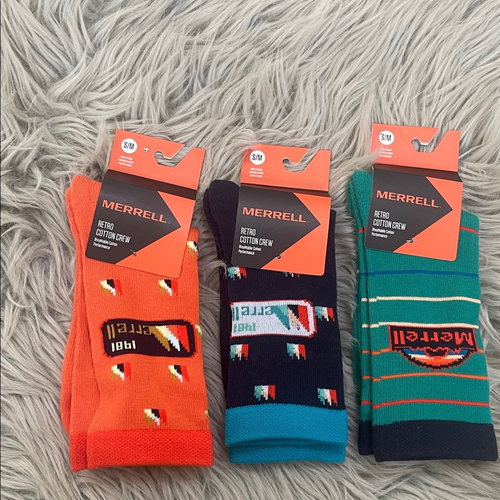 Merrell Retro Cotton Crew Socks - Orange, Teal, Green bundle